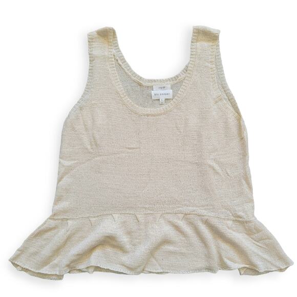 Blue Pepper Knit Acrylic Peplum Crop Top Tank Top Cream Women Sz L - Picture 3 of 7